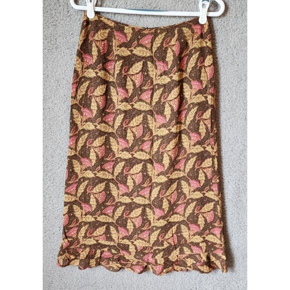 Sigrid Olsen Women's Back Zip Midi Skirt Floral Brown/Pink 100% Rayon Size 4P - Picture 1 of 11